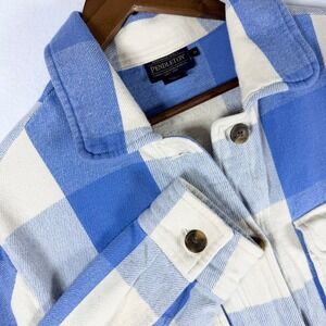 Pendleton Blue Cream Buffalo Check Cotton Shacket Shirt Jacket TF658-69973 M